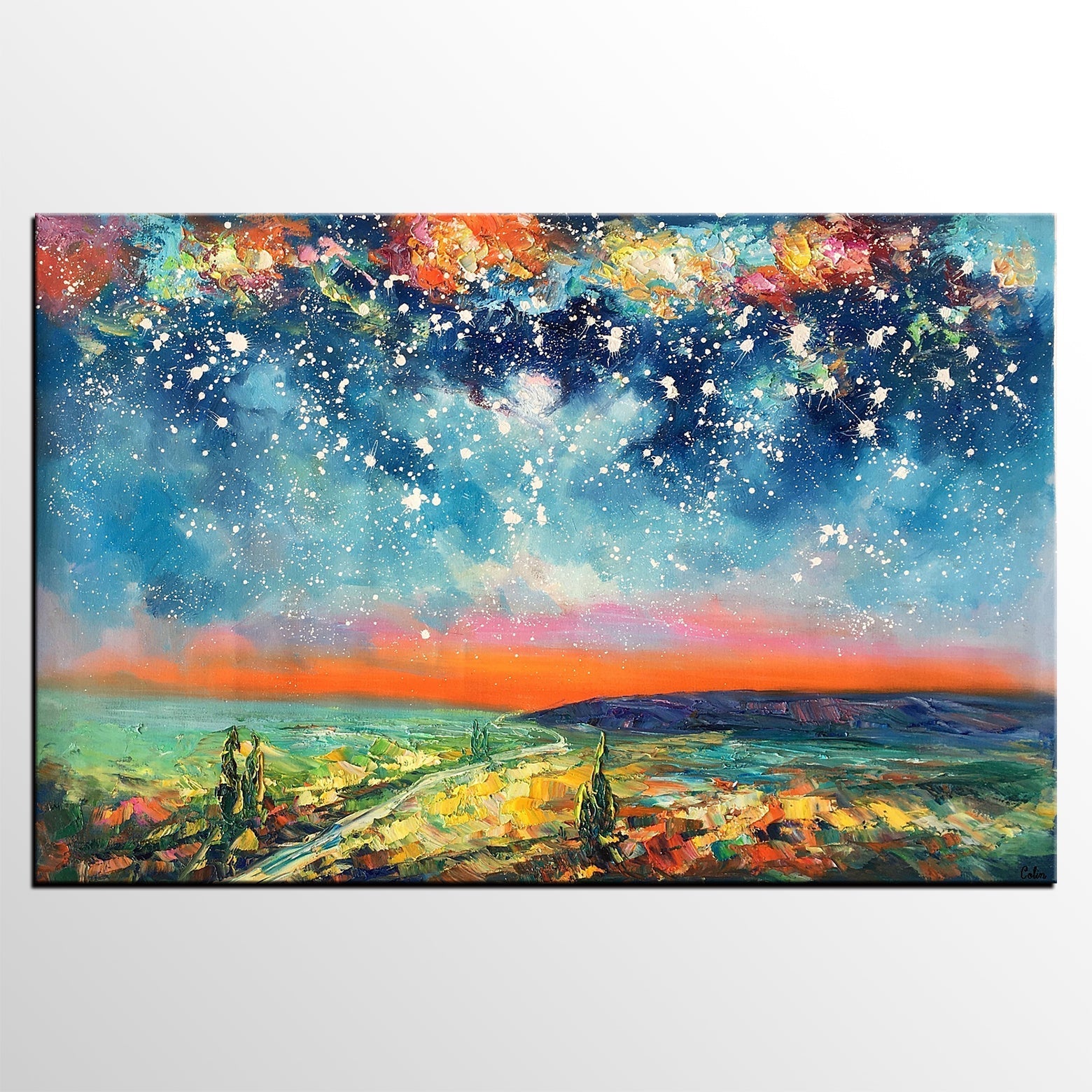 starry night sky painting
