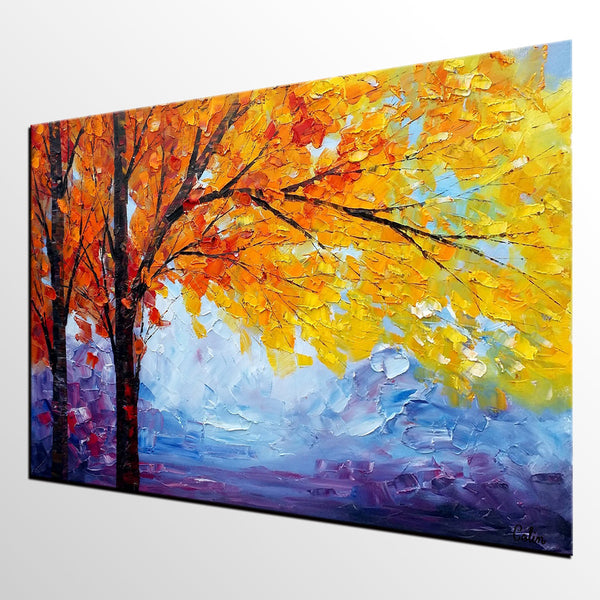 Autumn Tree Painting, Autumn Paintings, Original Landscape Oil Paintings, Custom Art, Canvas Painting for Living Room-Art Painting Canvas