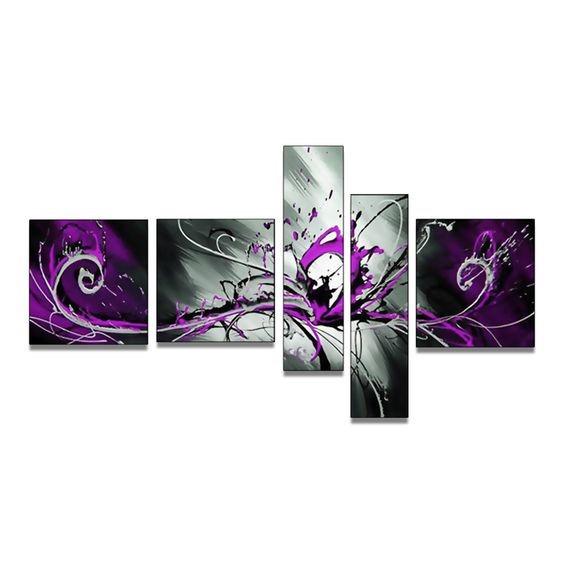 Hand Painted Art Group Painting Purple and Black Abstract Art 5 Piece Wall Painting Large Wall Art Abstract Painting Huge Wall Art Acrylic Art