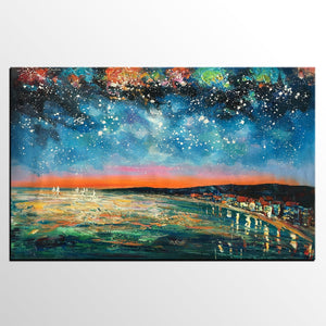 Landscape Painting, Starry Night Oil Painting, Original Wall Art, Custom Large Canvas Art-Art Painting Canvas