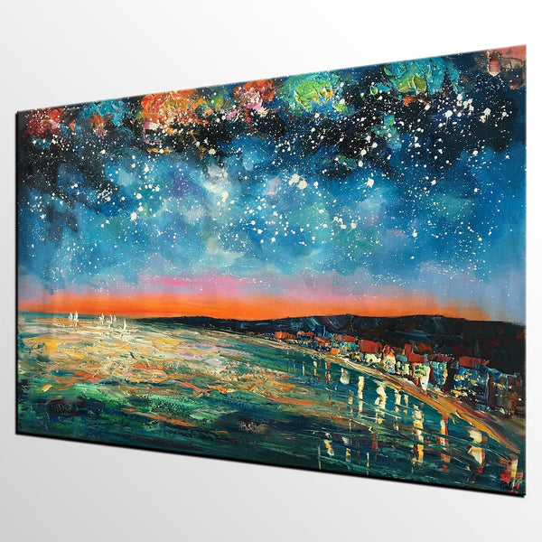 Landscape Painting, Starry Night Oil Painting, Original Wall Art, Custom Large Canvas Art-Art Painting Canvas