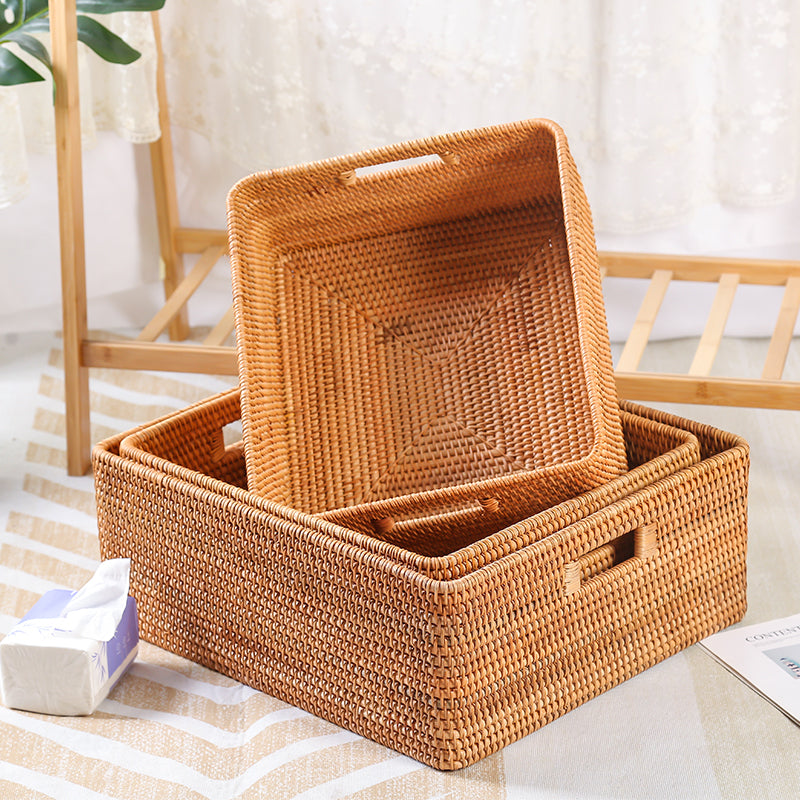 Woven Basket with Handle, Vietnam Traditional Handmade Rattan Wicker Storage  Basket – Art Painting Canvas