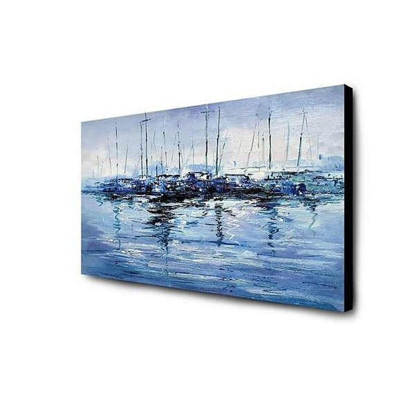 Abstract Landscape Paintings, Boat Paintings, Palette Knife Paintings, Hand Painted Canvas Art-Art Painting Canvas