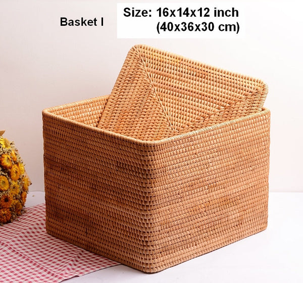 Woven Storage Baskets, Rectangular Storage Basket with Lid, Large Storage Basket for Clothes, Storage Baskets for Shelves, Kitchen Storage Baskets-Art Painting Canvas