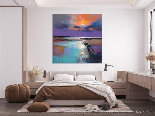 Landscape Canvas Art, Sunrise Landscape Acrylic Art, Original Abstract Art, Hand Painted Canvas Art, Large Abstract Painting for Living Room-Art Painting Canvas