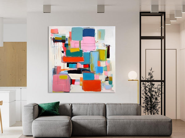 Original Abstract Wall Art, Geometric Modern Acrylic Art, Large Abstract Art for Bedroom, Modern Canvas Paintings, Contemporary Canvas Art-Art Painting Canvas