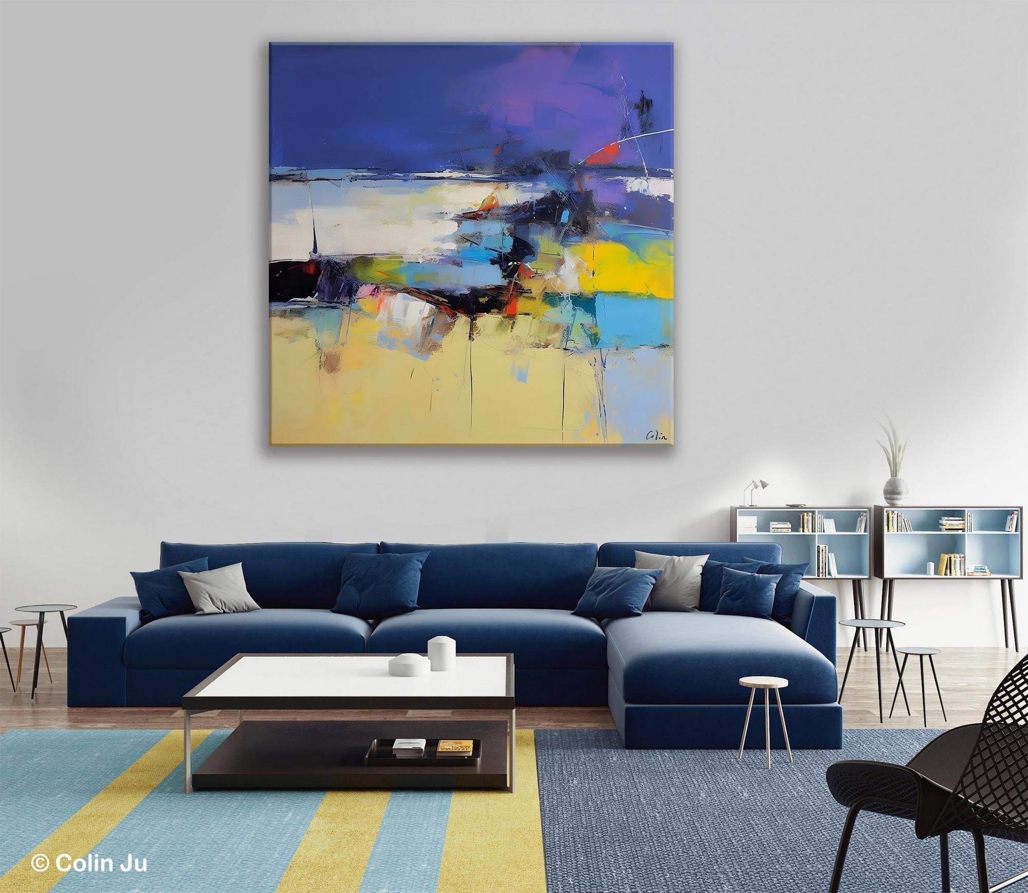 Original Modern Abstract Artwork, Geometric Modern Canvas Art, Extra Large Canvas Paintings for Living Room, Abstract Wall Art for Sale-Art Painting Canvas