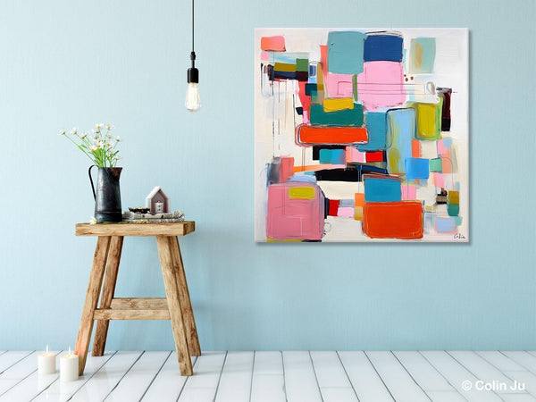 Original Abstract Wall Art, Geometric Modern Acrylic Art, Large Abstract Art for Bedroom, Modern Canvas Paintings, Contemporary Canvas Art-Art Painting Canvas