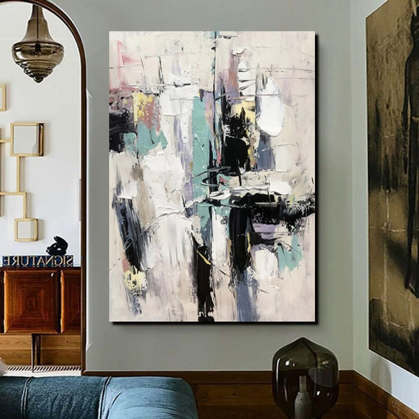 Contemporary Modern Art, Living Room Abstract Art Ideas, Black and White Impasto Paintings, Buy Wall Art Online, Palette Knife Abstract Paintings-Art Painting Canvas