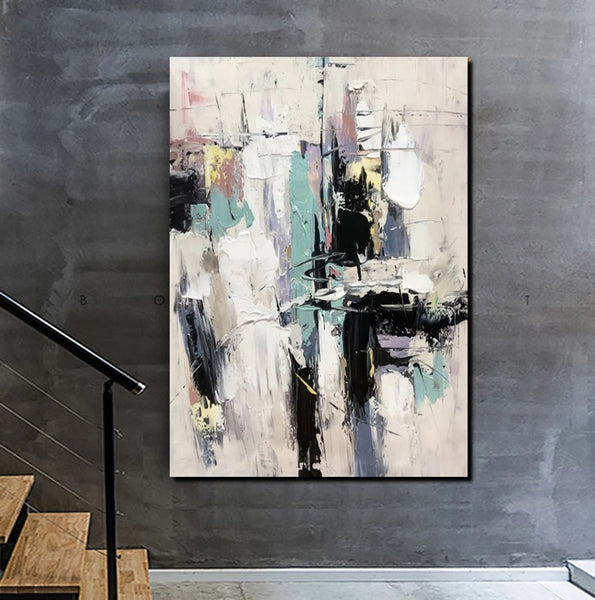 Contemporary Modern Art, Living Room Abstract Art Ideas, Black and White Impasto Paintings, Buy Wall Art Online, Palette Knife Abstract Paintings-Art Painting Canvas