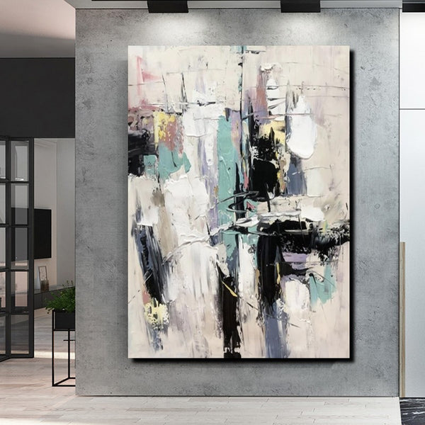 Contemporary Modern Art, Living Room Abstract Art Ideas, Black and White Impasto Paintings, Buy Wall Art Online, Palette Knife Abstract Paintings-Art Painting Canvas