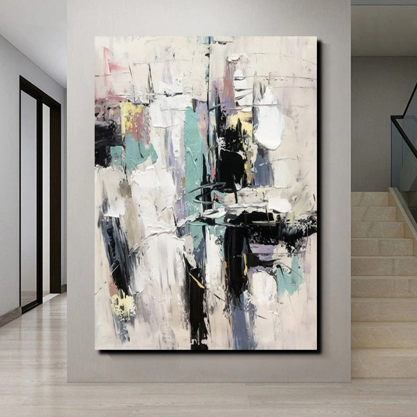 Abstract Painting Extra Large Canvas Art,Vertical Palette Knife  Contemporary Art,Original Art Acrylic Painting,White