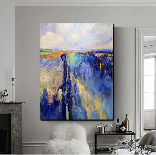 Acrylic Paintings on Canvas, Large Paintings Behind Sofa, Acrylic Painting for Bedroom, Blue Modern Paintings, Buy Paintings Online-Art Painting Canvas